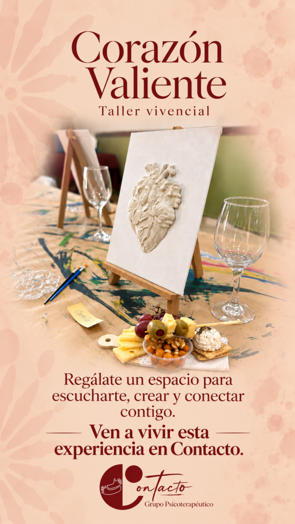 Corazón Valiente, taller vivencial en Contacto: un espacio para escucharte, crear y conectar contigo mediante la pintura de un corazón en relieve.